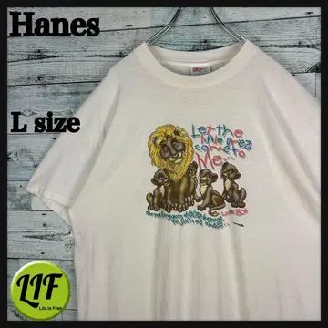 헤인즈 90s 캐릭터 프린트 라이온 기업 티셔츠 화이트 5187