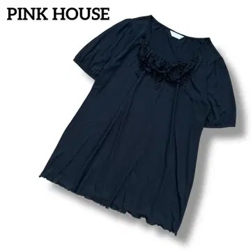PINK HOUSE 핑크하우스 레이스 모티브 티셔츠 블라우스 입체 블랙