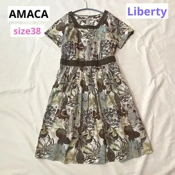 AMACA 리버티 프린트 플레어 원피스 앙제 카가라 브라운 계열 38