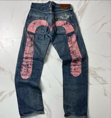 빨간 귀 EVISU 오오구로 데님 청바지 핑크
