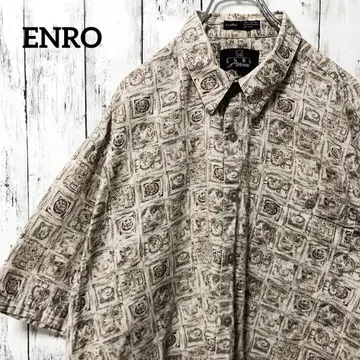 C2130 ENRO 알로하 셔츠 기하학 패턴 베이지 코튼 레트로 해외