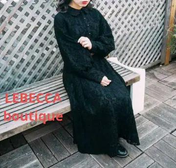 LEBECCA boutique 여성용 긴팔 롱 원피스 자수 레이스 블랙