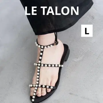 LE TALON 플랫 샌들 L 블랙 펄 앵클 T 스트랩