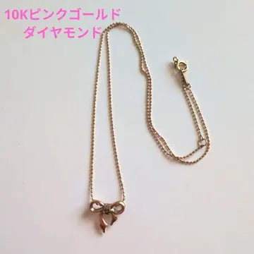 10K 핑크 골드 리본 목걸이 다이아몬드