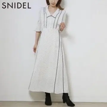 SNIDEL 스나이델 파이핑 디자인 프린트 원피스 세탁 가능 0