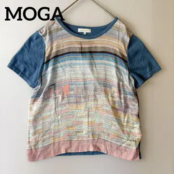 MOGA 스트라이프 반팔 티셔츠 실크 100% L