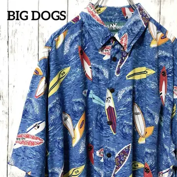C2132 BIG DOGS 알로하 셔츠 서핑보드 레이온 개 바다