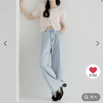 Heather 하이 웨스트 데님 와이드 팬츠 2 스카이블루