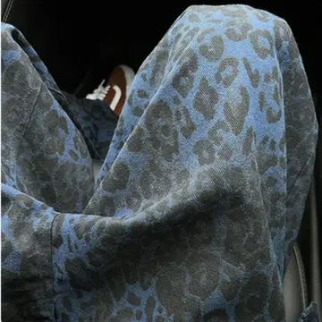 레오파드 애니멀 무늬 스트레이트 데님 팬츠