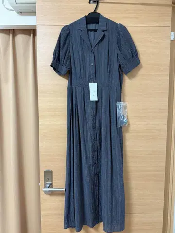 내추럴 뷰티 베이직 시어 체크 오픈 카라 원피스