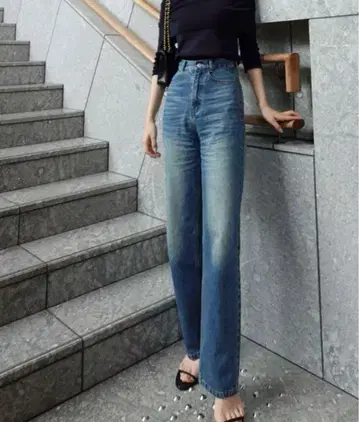 Louere 하이 웨스트 스트레이트 데님 큰 키 ST 라이트 블루