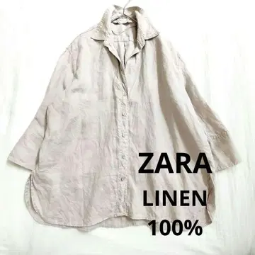 자라 ZARA 오버 셔츠 스키퍼 옷깃 린넨 100% 베이지