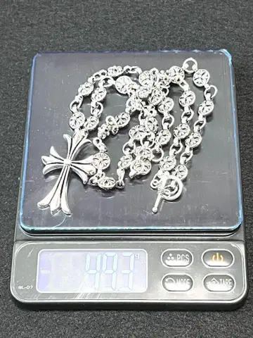십자가 크로스 목걸이 60cm 실버 컬러 체인 정리품