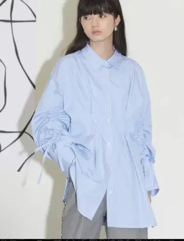 THE yOn waist tuck cotton shirt 색스 블루