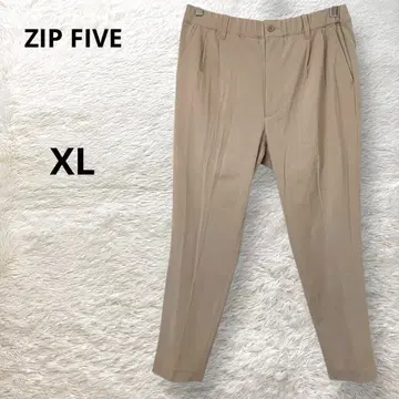 지퍼 파이브 테이퍼드 팬츠 허리 밴딩 & 끈 스트레치 베이지 XL
