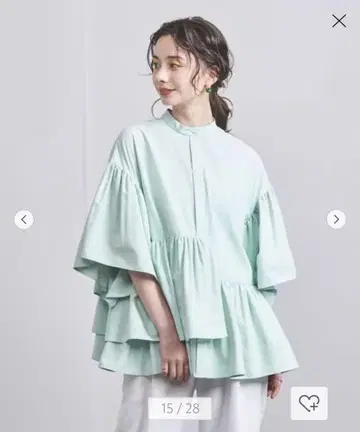 유나이티드 애로우즈 반팔 블라우스 민트 블루 36