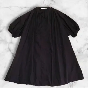 RayBEAMS 블랙 A 라인 부드러운 개더 셔츠 볼륨 원피스