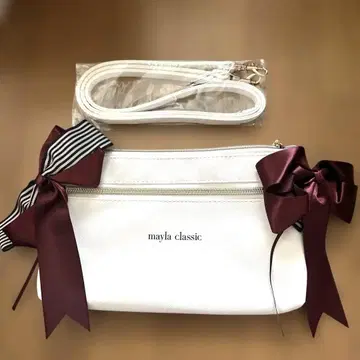 mayla classic 화이트 파우치 리본 포함