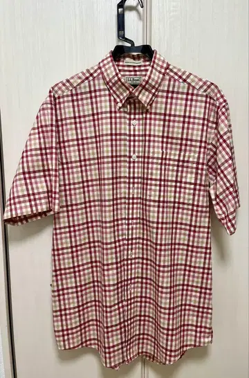L.L.Bean 체크 무늬 반팔 셔츠 M 빨간색