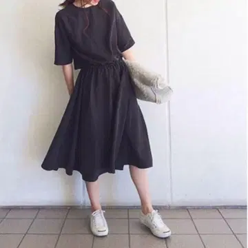 투데이풀 블랙 반팔 티셔츠 원피스 레이온 혼방 38