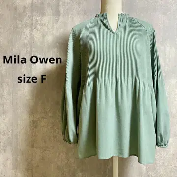 Mila Owen 키 넥 페플럼 플리츠 튜닉 퍼프 슬리브