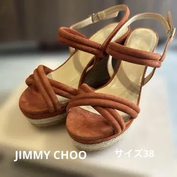 JIMMY CHOO 오렌지 스웨이드 크로스 스트랩 샌들