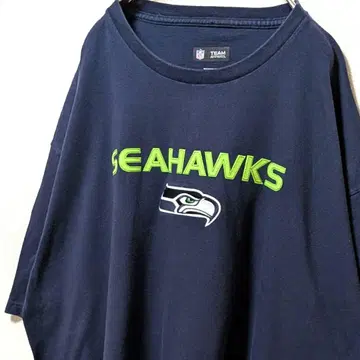 NFL 시애틀 호크스 로고 자수 티셔츠 네이비 컬러 2XL 구제 의류