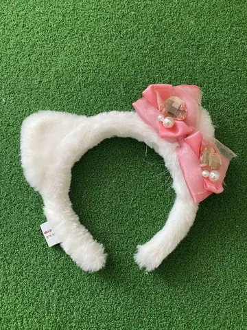 산리오 고양이 귀 머리띠 핑크 리본 포함 헬로키티