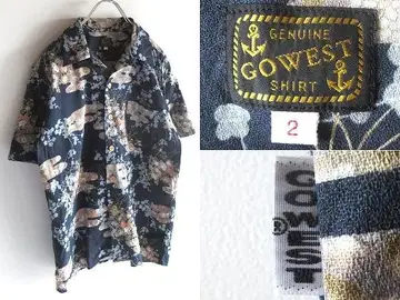 GOWEST 고웨스트 코튼 일본풍 패턴 알로하 셔츠 2 네이비