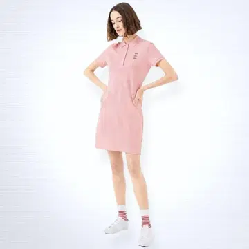 Lacoste 트리플 금 악어 폴로 원피스 핑크 36 M
