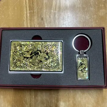 금색 학 디자인 명함지갑과 키링 세트