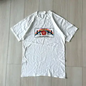 Hanes 헤인즈 하와이풍 ALOHA 프린트 티셔츠 화이트 단품 S