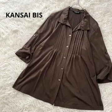 간사이비스 블라우스 플레어 A 라인 11호 7부 소매 롤업 브라운