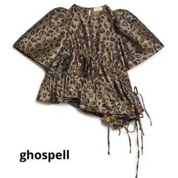 ghospell 레오파드 셔링 탑 퍼프 숄더 레이빔즈