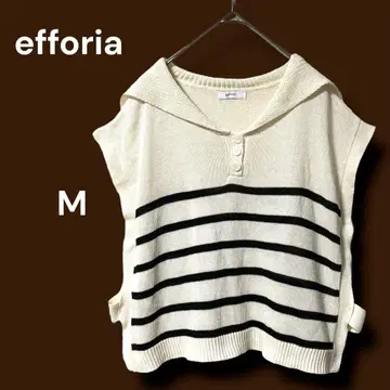 efforia 보더 세일러 카라 슬리브리스 썸머 니트 화이트 네이비 M