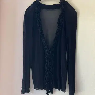 프릴이 달린 블랙 긴팔 가디건
