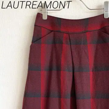 LAUTREAMONT 미디 스커트 체크 무늬 100% 모 포켓 안감