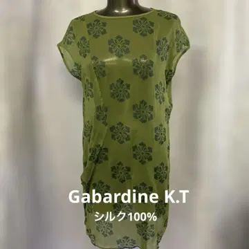 Gabardine K.T 올리브 그린 꽃무늬 시스루 튜닉 반팔