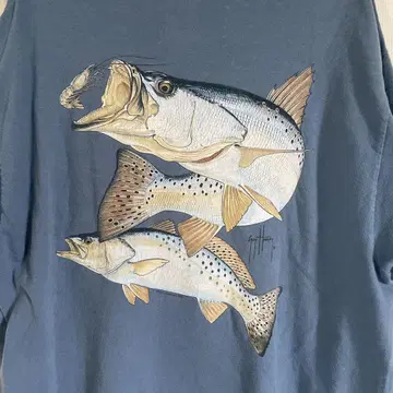Guy Harvey XL 블루 티셔츠 낚시 물고기 포켓 티 빈티지