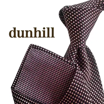 던힐 dunhill 실크 핑크 재규어 넥타이 체크 무늬 퍼플