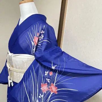 명주 호몬기 풀세트 화학 섬유 기모노 파랑 결혼식 신사 참배 웨딩