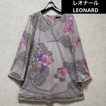 레오나르 LEONARD 꽃무늬 긴팔 튜닉 38 새상품급 중고 칸칸 소재