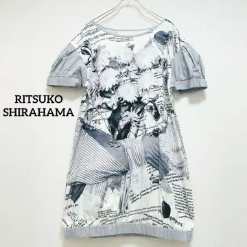 일본제 RITSUKO SHIRAHAMA 프린트 티셔츠 L 상당 영문