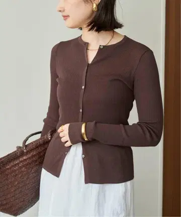 Plage whisper rib sheer 가디건 브라운 플라주