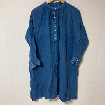 ICHI Antiquites 린넨 인디고 개더 원피스