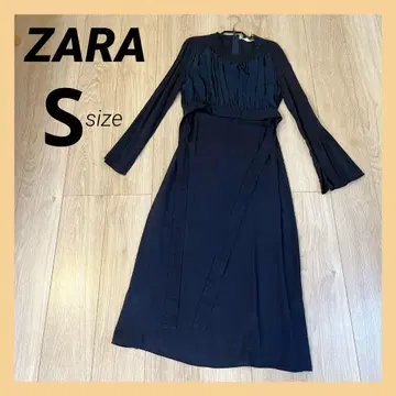 ZARA 롱 원피스 쉬폰 가슴 디테일 네이비 S 네이비 컬러