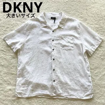 DKNY 린넨 100% 올 로고 무늬 오픈 카라 셔츠 화이트 빅 사이즈