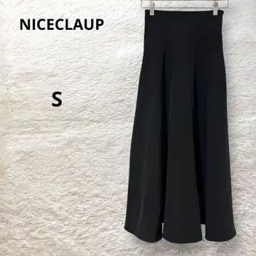 NICECLAUP 스커트 플레어 롱 기장 하이웨스트 얇은 소재 블랙 S