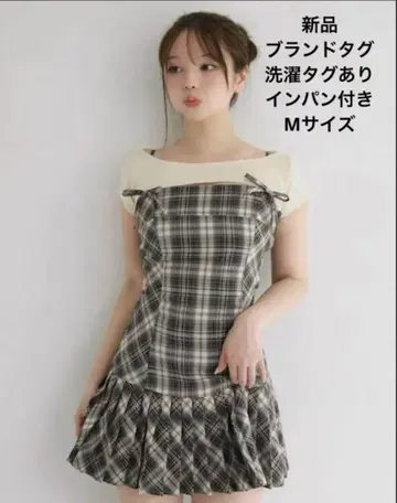앤드메리 캐런 체크 미니 드레스 베이지 M