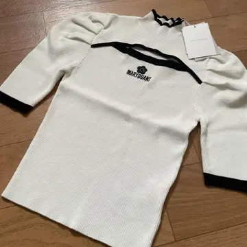 머큐리 듀오 MARY QUANT 콜라보 바이컬러 컷 아웃 리브 니트